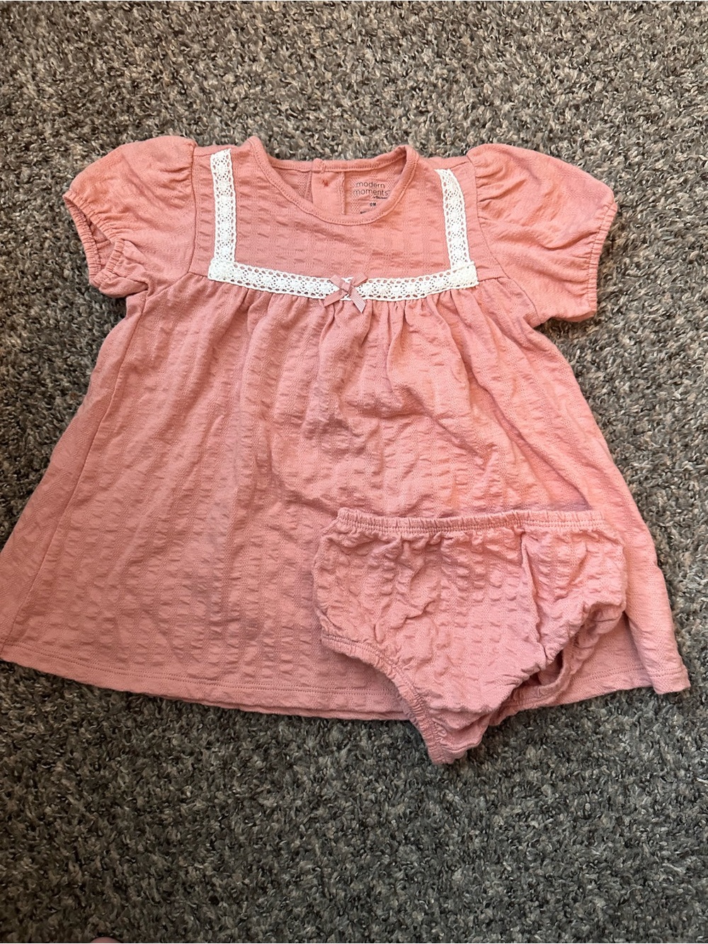 Baby Girls Pink Textured Dress with Bloomer